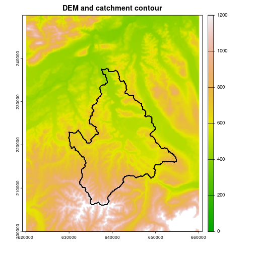  Plot of the catchment contour of the river Wigger (Switzerland) extracted from a DEM via traudem.